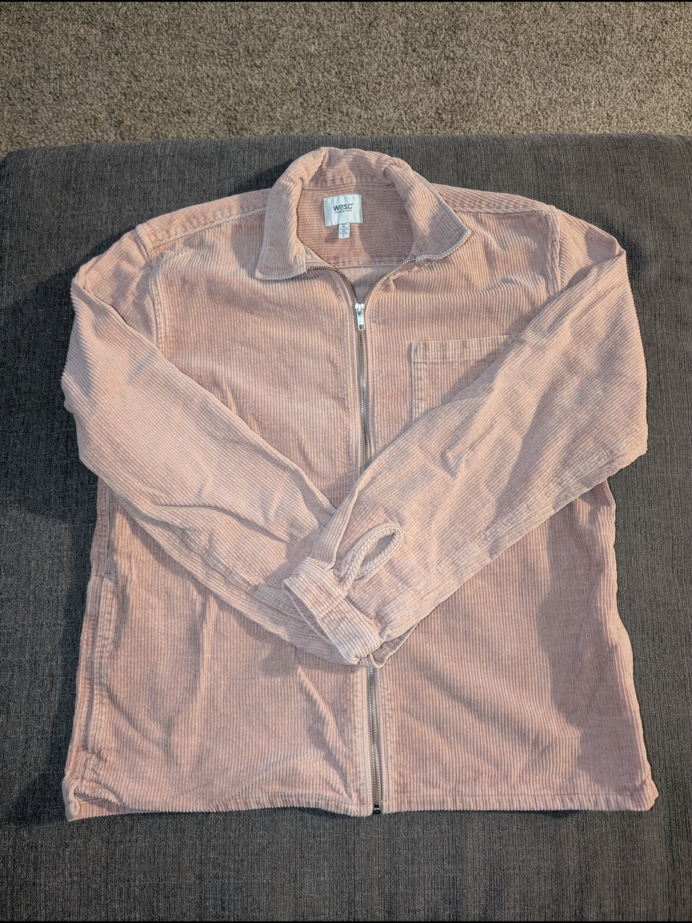 WESC Men’s Light Pink Corduroy Zip Shirt Jacket